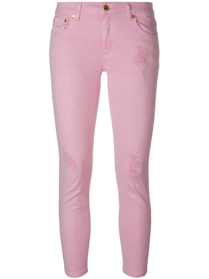 Michael Michael Kors Distressed Skinny Jeans, Women's, Size: 2, Pink/purple, Cotton/spandex/elastane