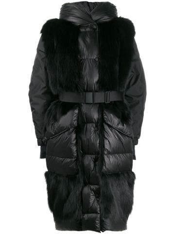 Moncler Grenoble Fur Panels Oversized Padded Coat - Black