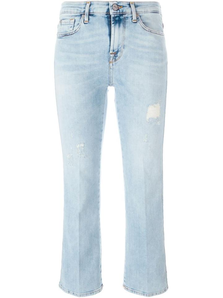 7 For All Mankind Left Hand Cropped Jeans, Women's, Size: 29, Blue, Cotton/polyester/spandex/elastane