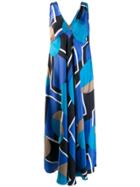 Gianfranco Ferre Vintage 2000's Geometric Pattern Maxi Dress - Blue