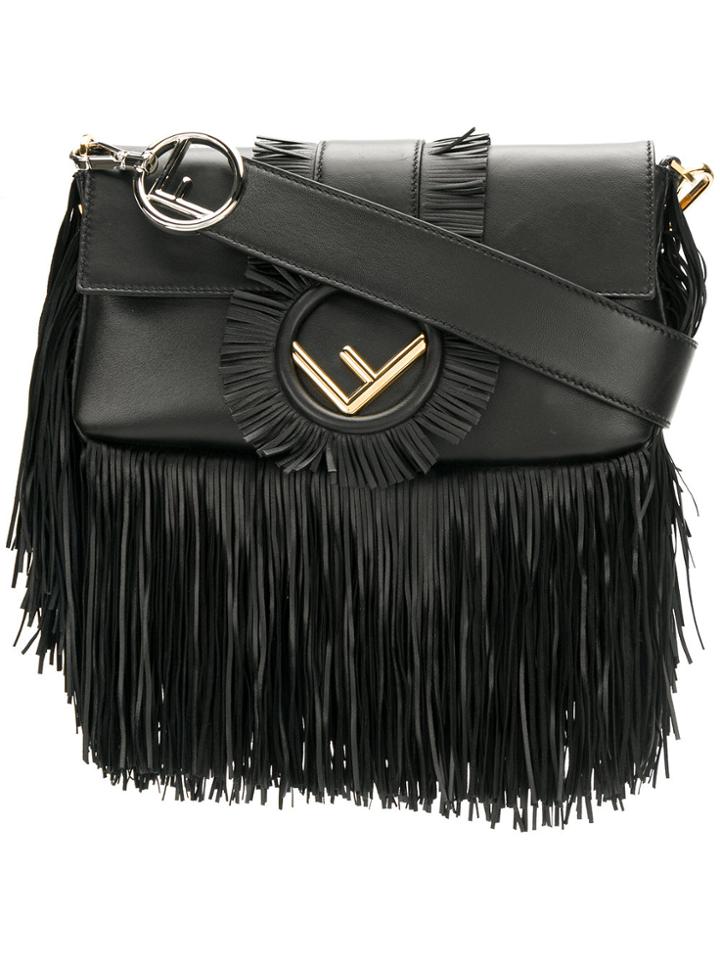 Fendi Fringed Baguette Shoulder Bag - Black