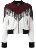 Aviù Fringed Stripe Bomber Jacket, Women's, Size: Large, Red, Leather/acrylic/polyamide/mohair