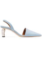 Rejina Pyo Blue Connie 20 Leather Metal Heel Slingback Pumps