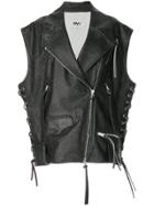 Mm6 Maison Margiela Oversized Leather Biker Gilet - Black