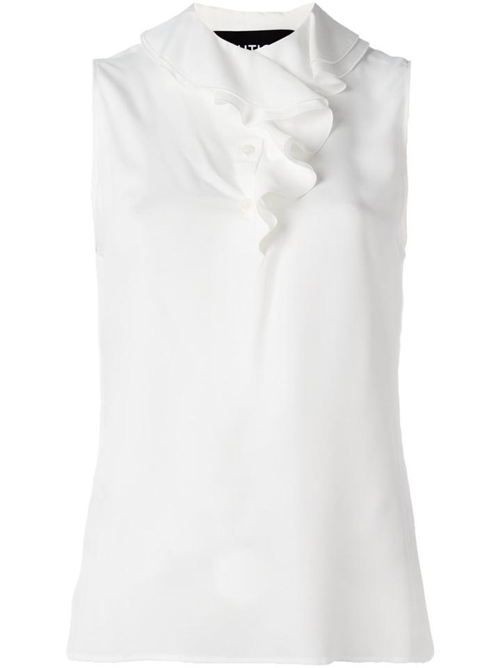 Boutique Moschino Ruffled Collar Sleeveless Blouse, Women's, Size: 40, White, Rayon/silk
