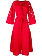 Vita Kin - Perforated Trim Wrap Dress - Women - Linen/flax - One Size, Red, Linen/flax