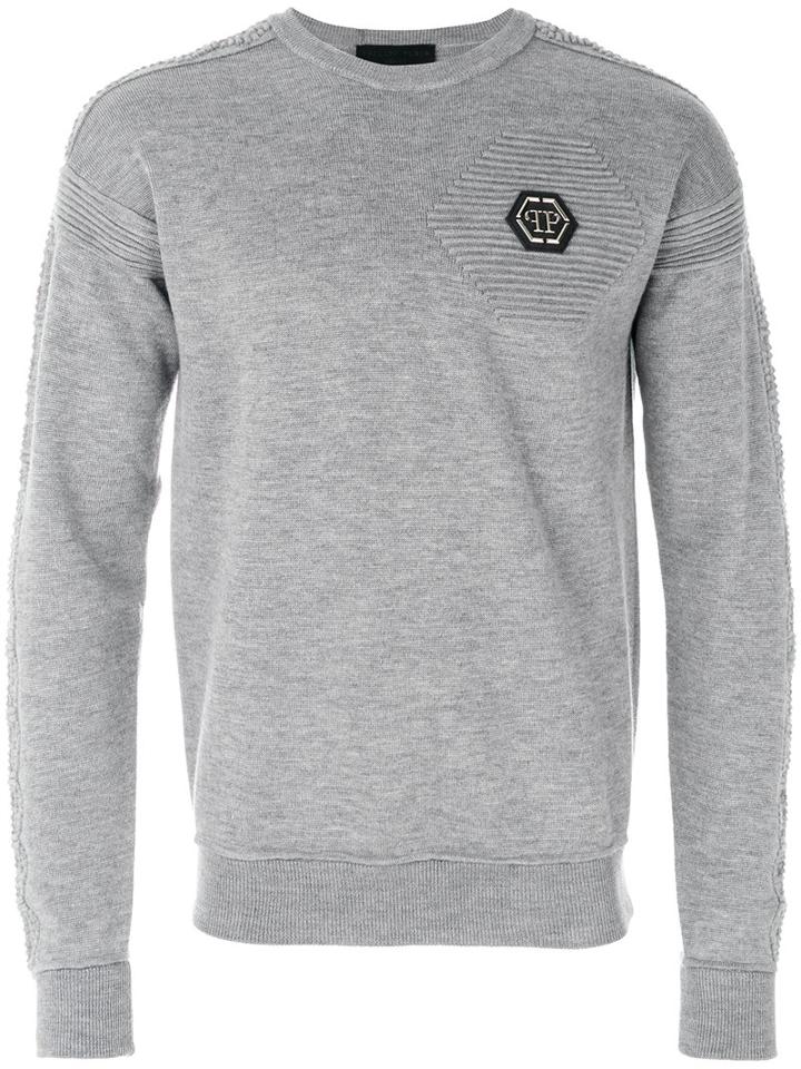 Philipp Plein - Ribbed Logo Sweatshirt - Men - Merino - L, Grey, Merino