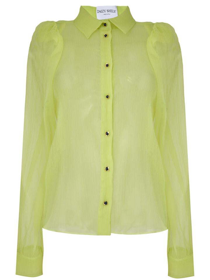 Daizy Shely Sheer Puffed Sleeve Shirt - Green