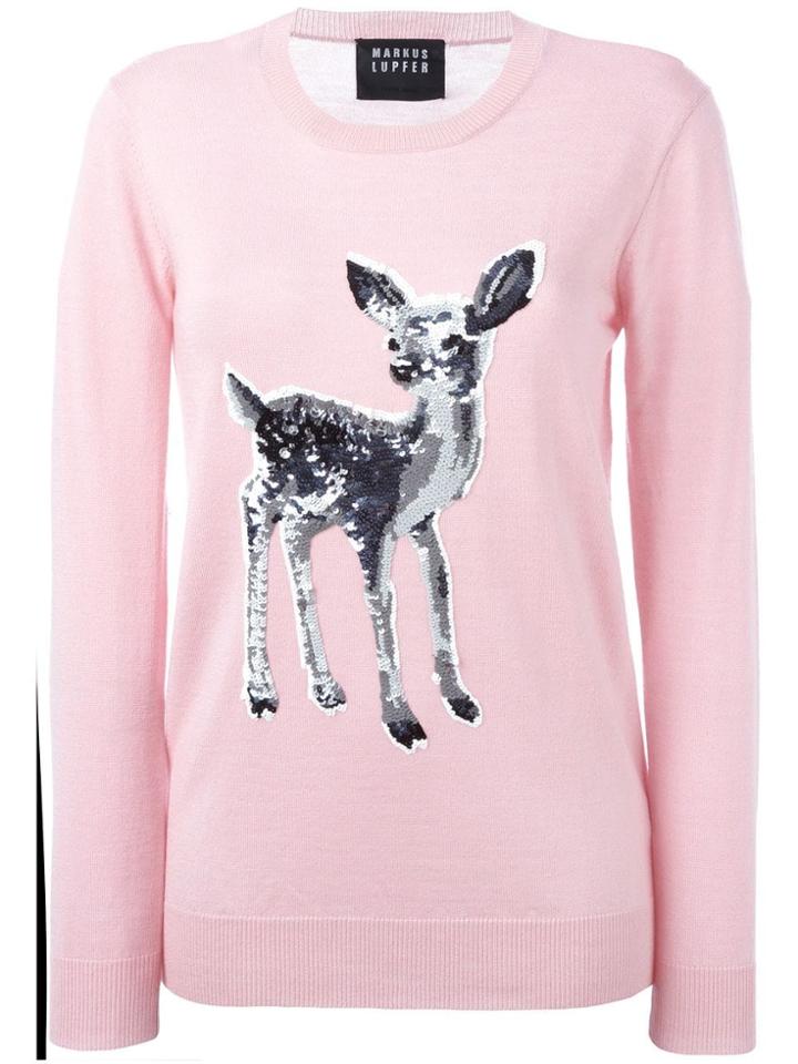 Markus Lupfer Sequinned Fawn Sweater - Pink & Purple