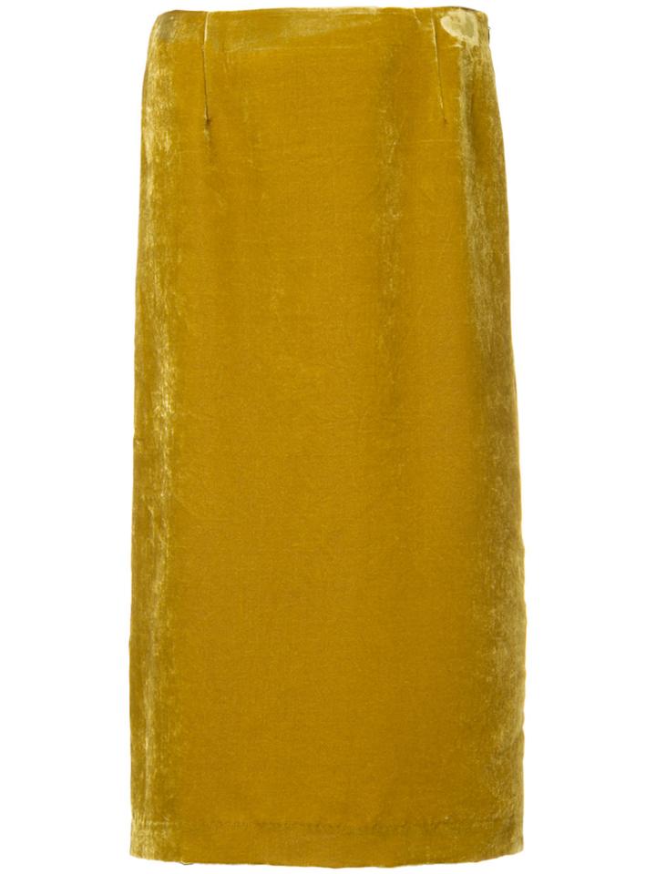 Cityshop Straight Velvet Skirt - Yellow & Orange