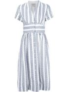 Sea Striped V-neck Dress, Women's, Size: 4, Blue, Linen/flax