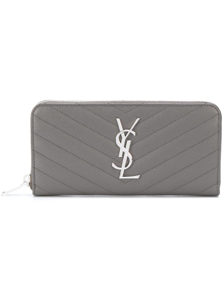 Saint Laurent Monogram Zip Around Purse - Grey
