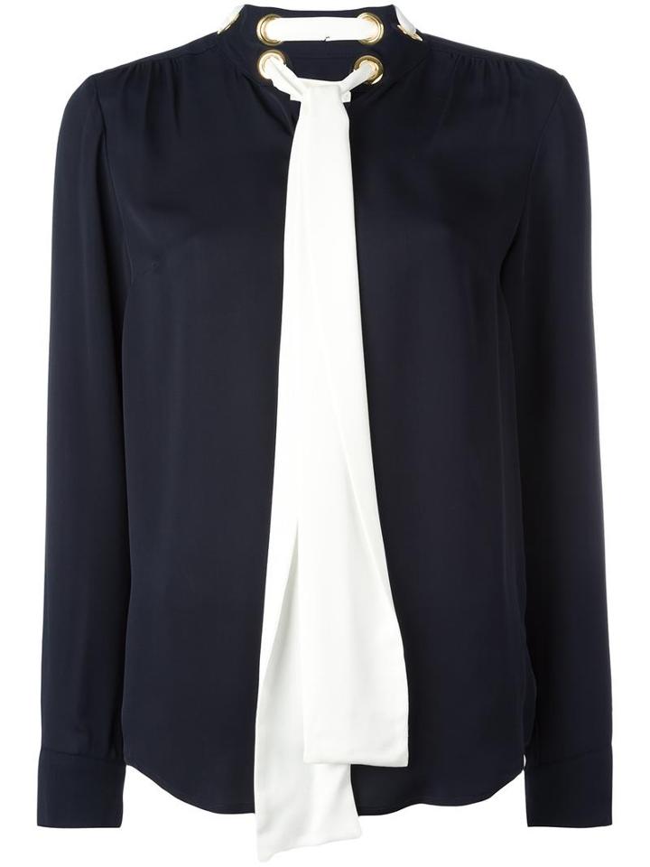 Michael Michael Kors Contrast Bow Blouse, Women's, Size: Xl, Blue, Silk