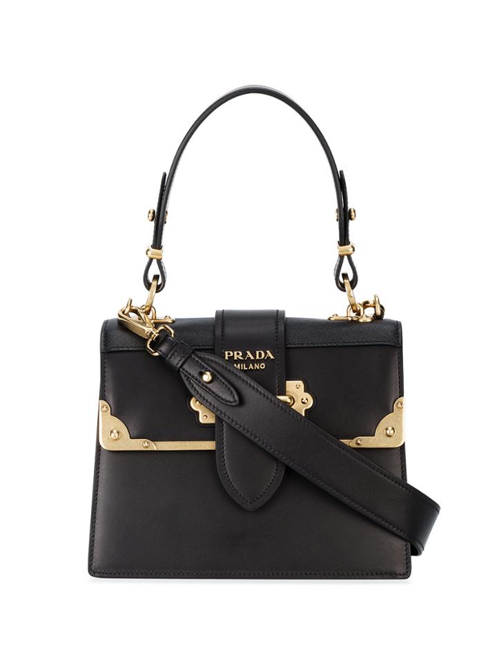 Prada Cahier Medium Leather Tote - Black