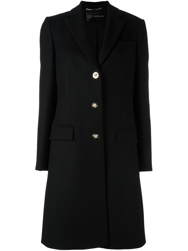Versace Single Breasted Overcoat, Women's, Size: 42, Black, Spandex/elastane/rayon/wool