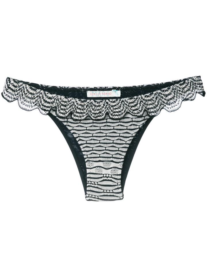 Cecilia Prado Scalloped Ruffle Bikini Bottom, Women's, Size: Small, Black, Viscose
