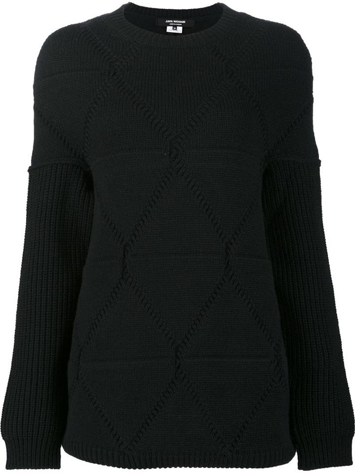 Junya Watanabe Comme Des Garçons Diamond Knit Oversized Jumper, Women's, Size: Medium, Black, Wool
