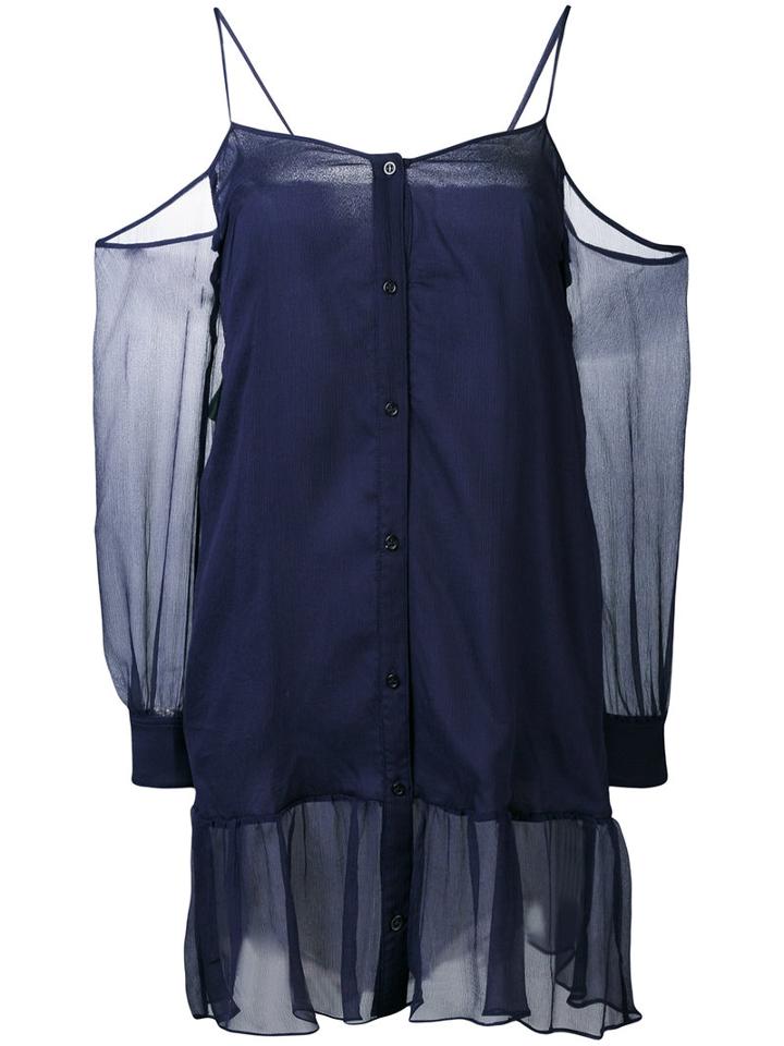 Each X Other - Buttoned Cold Shoulder Top - Women - Silk - L, Blue, Silk