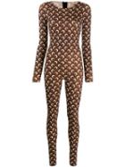 Marine Serre Zip Up Stretch Jumpsuit - Brown