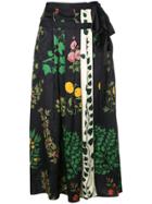 Oscar De La Renta Floral Print Pleated Midi Skirt - Black