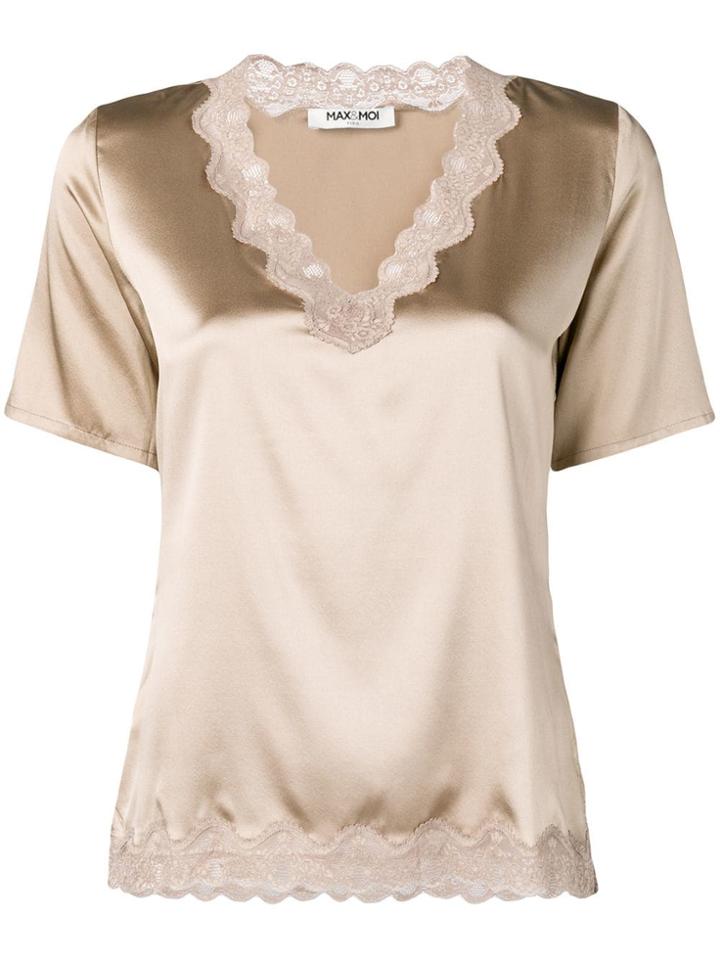 Max & Moi Lace Trim Blouse - Neutrals
