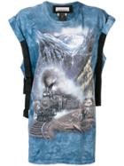 Night Market Landscape Print T-shirt - Blue