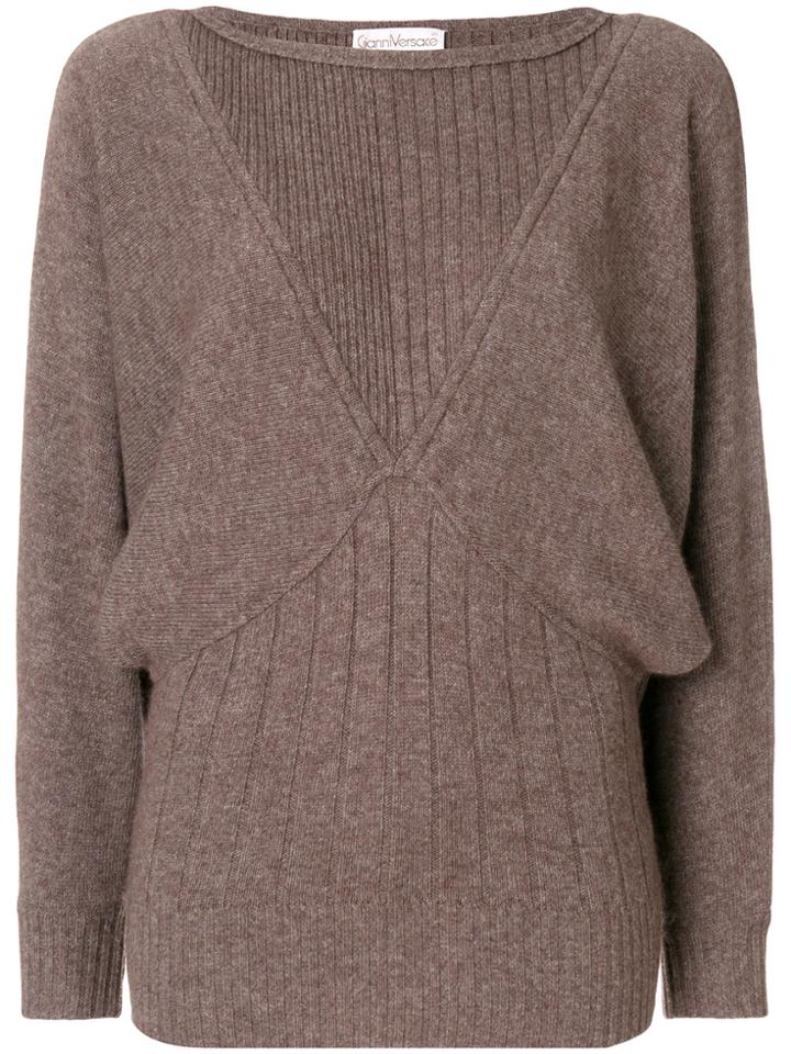 Versace Vintage Batwing Sleeves Ribbed Jumper - Brown