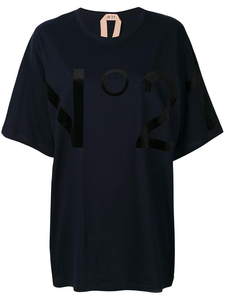 No21 - Logo Print T-shirt - Women - Cotton - One Size, Blue, Cotton