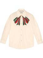 Gucci Poplin Shirt With Gucci Stripe Bow - White