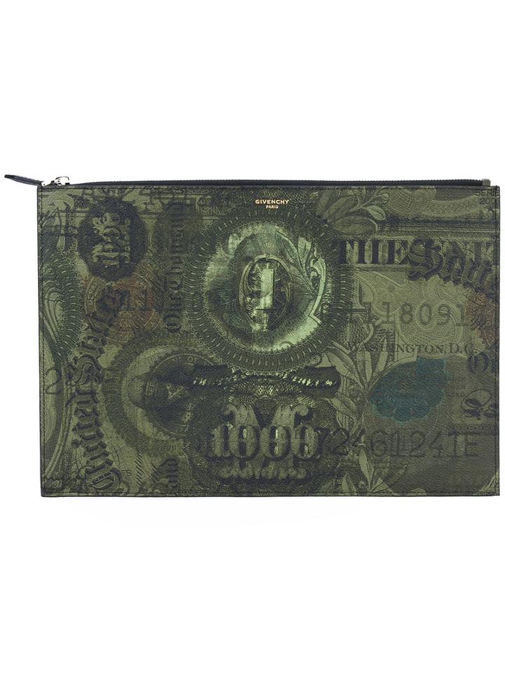 Givenchy Collar Print Clutch, Men's, Green, Cotton/polyurethane/polyester