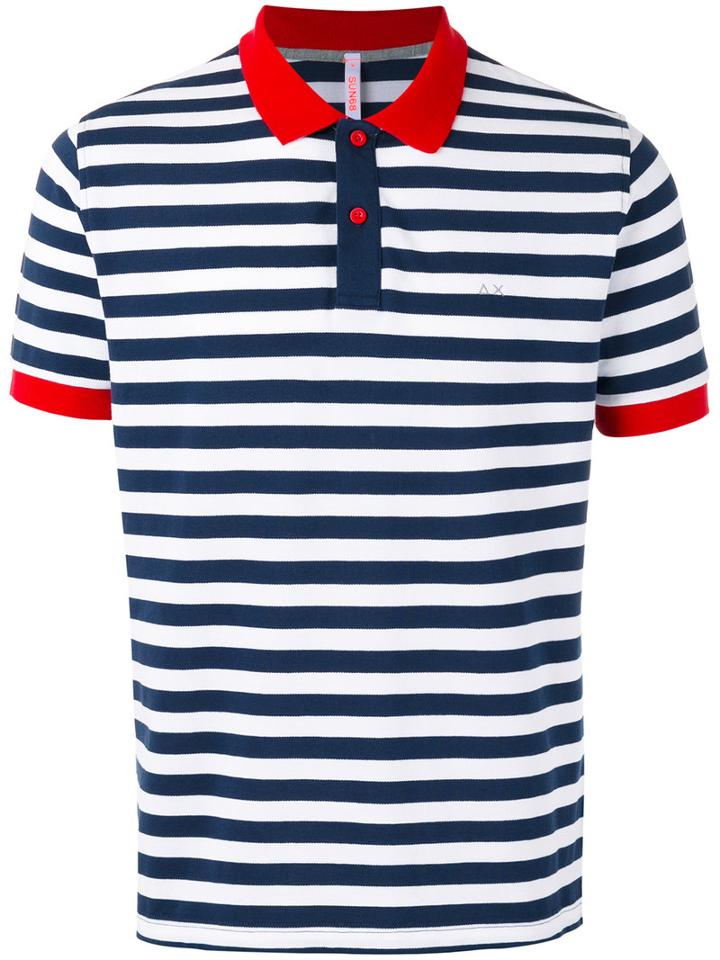 Sun 68 - Striped Contrast Collar Polo Shirt - Men - Cotton/spandex/elastane - Xl, Blue, Cotton/spandex/elastane