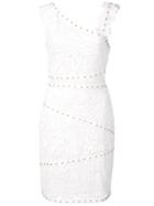 Nicole Miller Asymmetric Studded Lace Dress - White