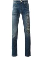 Pierre Balmain Distressed Finish Jeans, Men's, Size: 33, Blue, Cotton/spandex/elastane