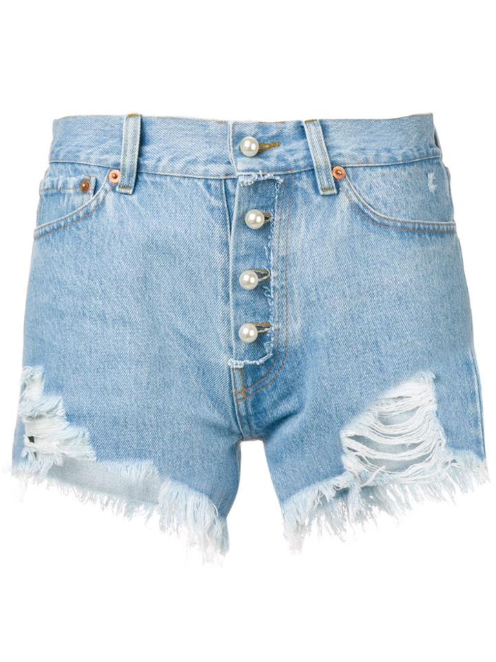 Forte Dei Marmi Couture Pearl-embellished Distressed Shorts - Blue
