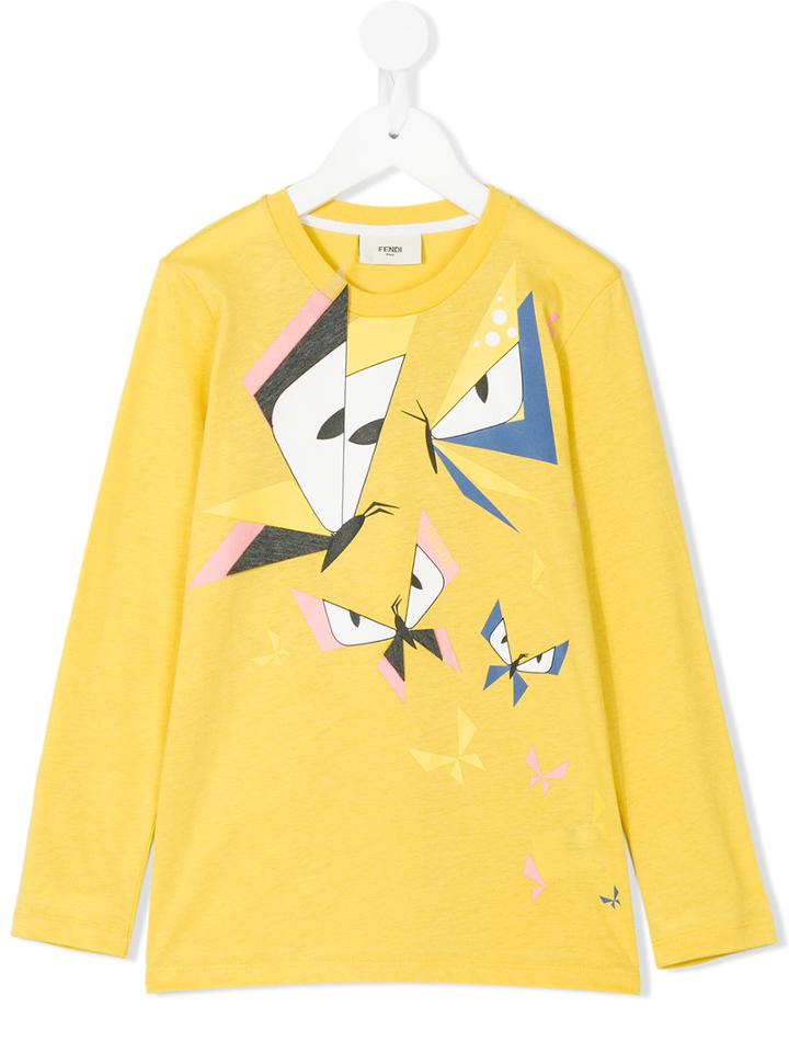 Fendi Kids - Geometric Butterfly Print T-shirt - Kids - Cotton - 12 Yrs, Yellow/orange