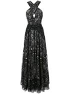 Marchesa Notte - Sequin Embroidered Crossover Gown - Women - Nylon/sequin - 2, Black, Nylon/sequin