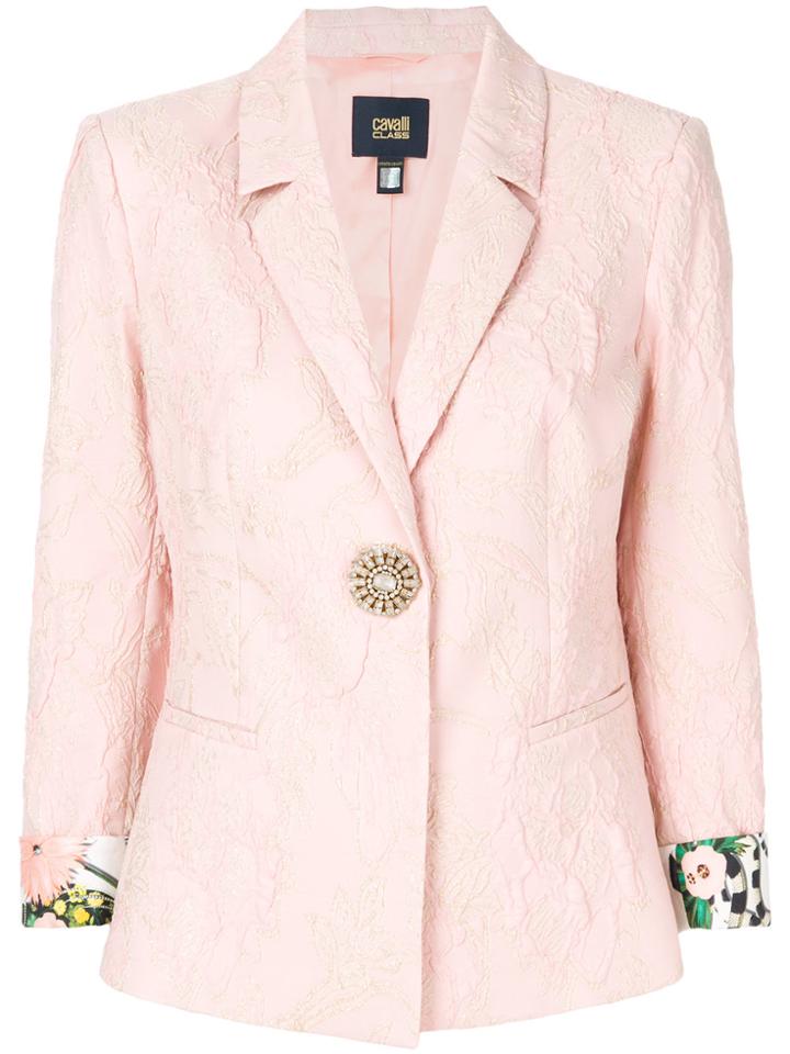 Cavalli Class Rolled-up Sleeve Textured Blazer - Pink & Purple
