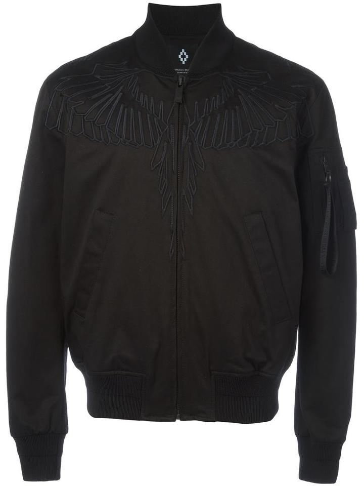 Marcelo Burlon County Of Milan Embroidered Wing Bomber Jacket, Men's, Size: Large, Black, Cotton/viscose/spandex/elastane