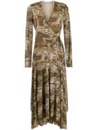 Ganni V-neck Snakeskin Print Dress - Brown