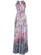Marchesa Notte Floral Printed Chiffon Gown - Purple