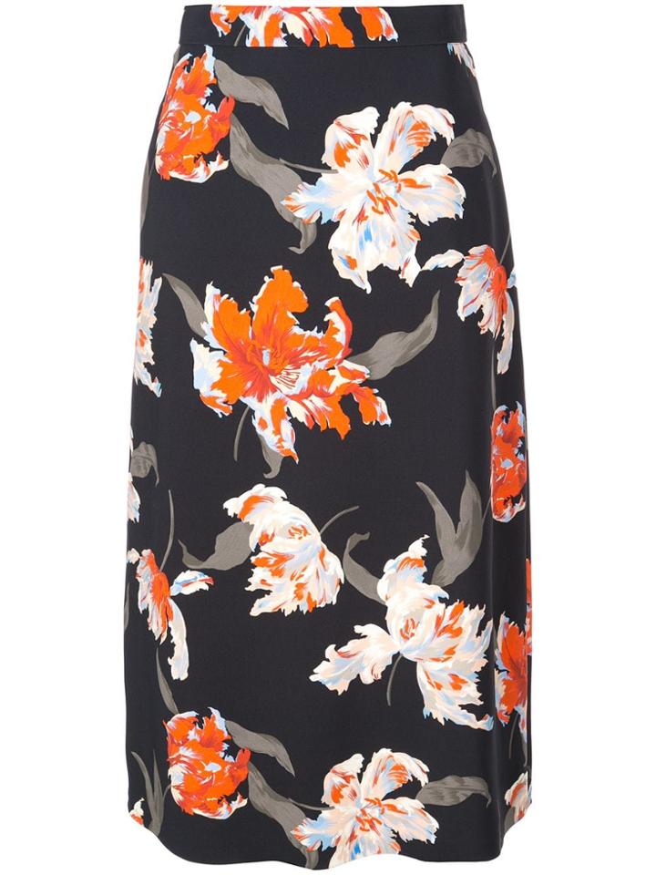 Rochas Floral Print Midi Skirt - Black