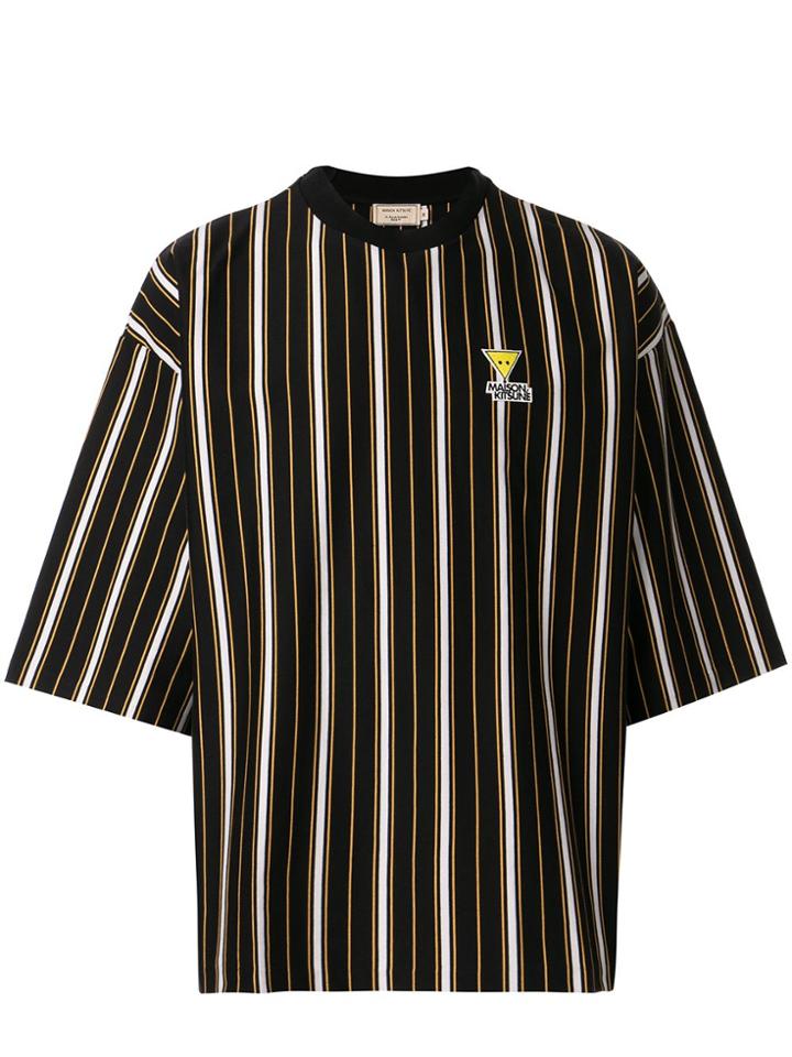 Maison Kitsuné Boxy Fit Striped Print T-shirt - Black