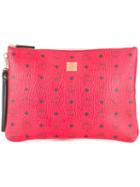 Mcm Logo Print Zipped Clutch, Men's, Red, Pvc