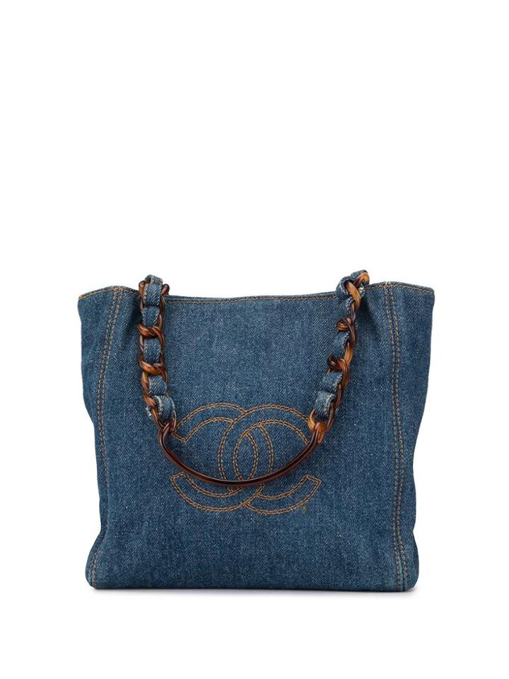 Chanel Pre-owned 2000 Denim Logo Tote Bag - Blue