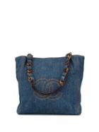 Chanel Pre-owned 2000 Denim Logo Tote Bag - Blue
