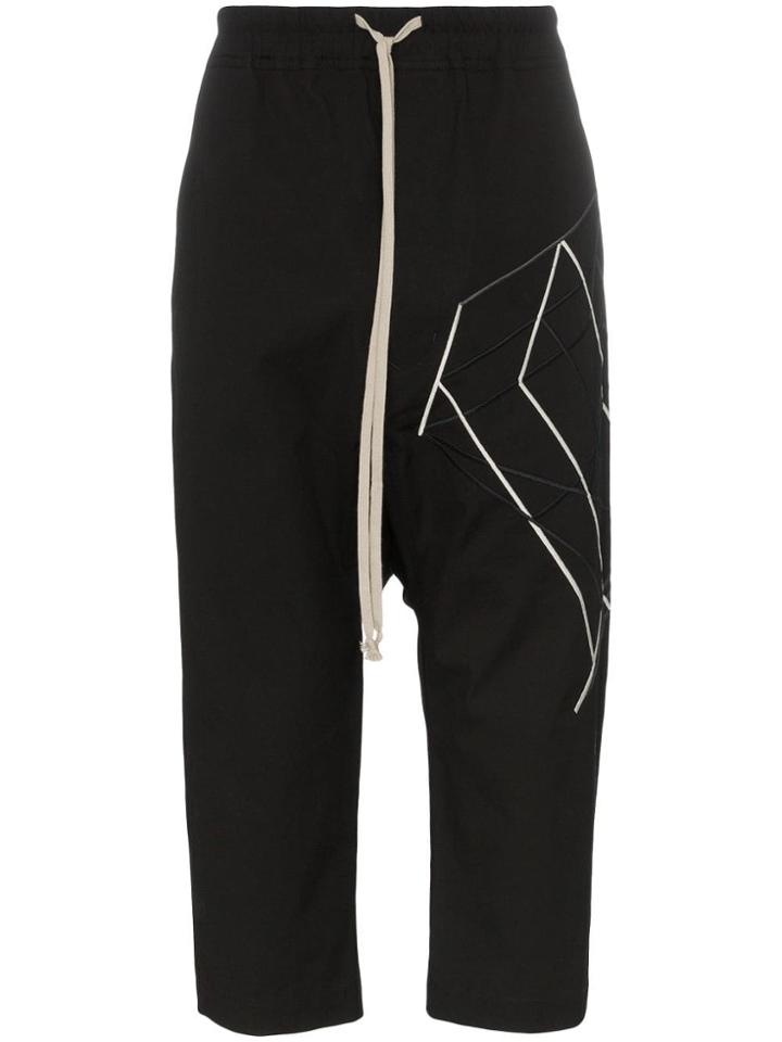 Rick Owens Embroidered Cropped Cotton Blend Trousers - Black