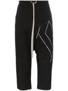 Rick Owens Embroidered Cropped Cotton Blend Trousers - Black