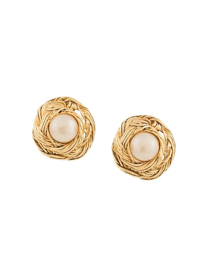 Chanel Vintage Round Faux Pearl Earrings - Gold