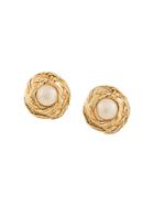 Chanel Vintage Round Faux Pearl Earrings - Gold