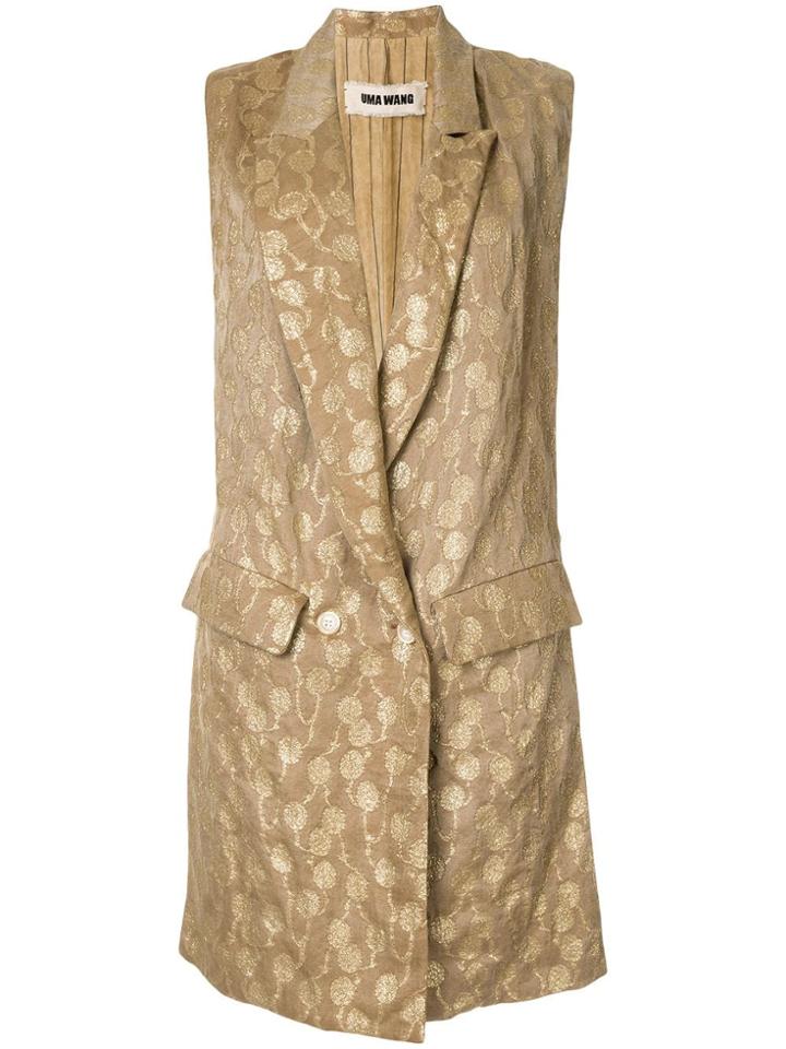 Uma Wang Embroidered Sleeveless Coat - Brown